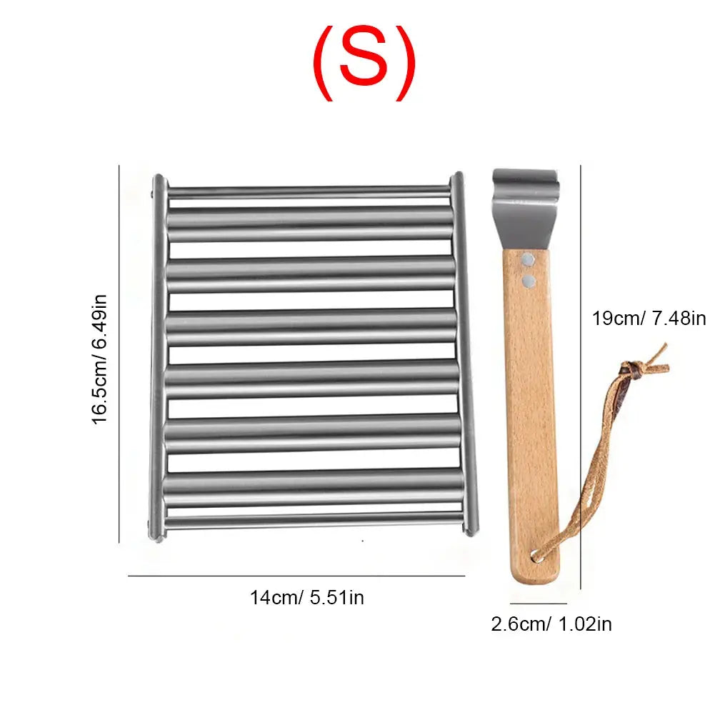 Hot Dog Roller Sausage Roller Rack Stainless Steel Hot Dog Grill Roller with Wooden Handle BBQ Hotdog Roller Grill Accessories NNOS