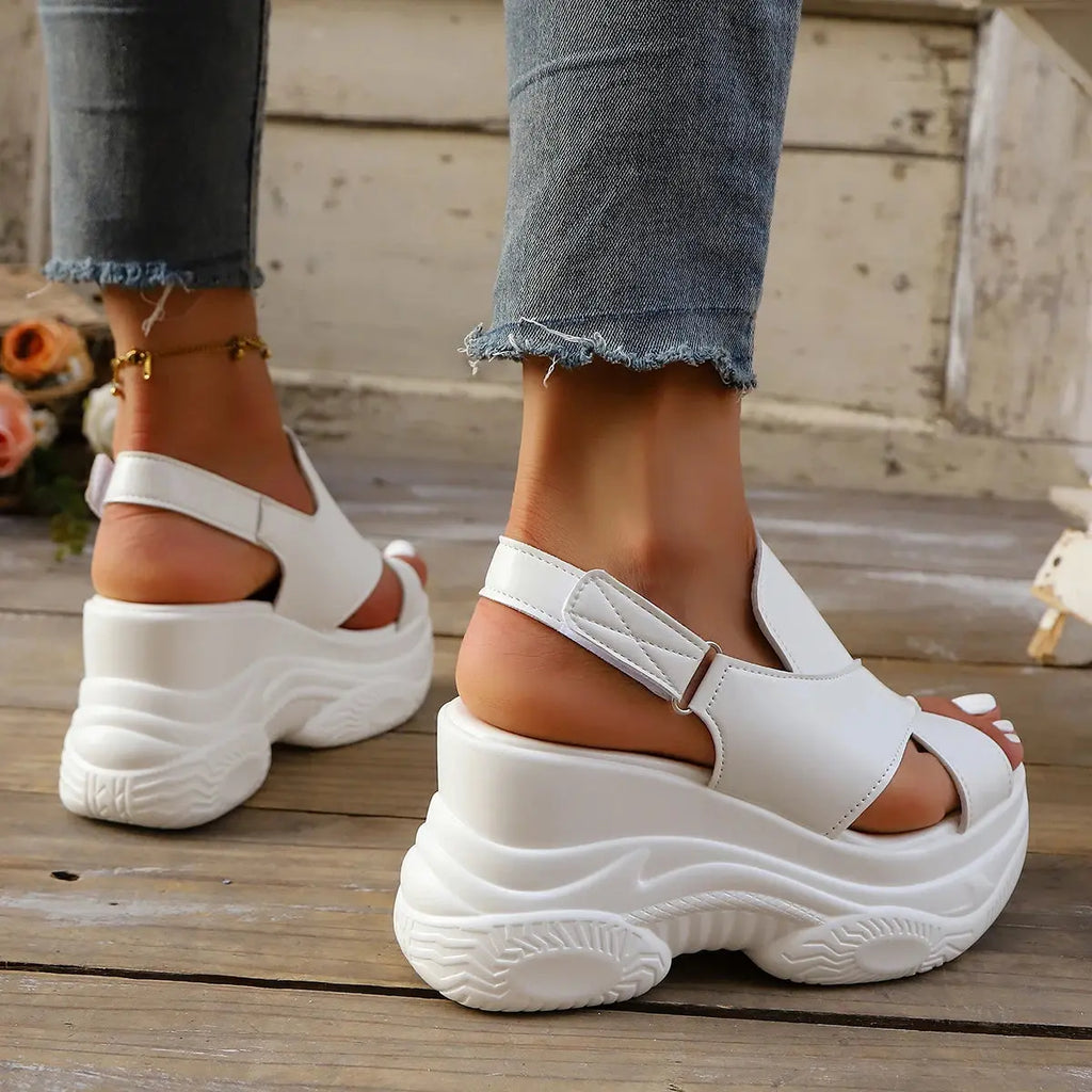 New Summer Fashion Comfortable Round-toe Wedge Light Roman Sandals Non-slip Thick-soled Lace-up Casual Sneakers for Women NNOS