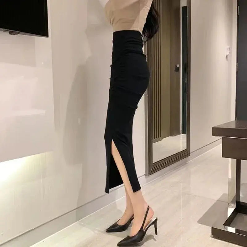 Korean Fashion Slim Fit Fishtail Skirt – Sexy Pleated Split Autumn Outfit NNOS