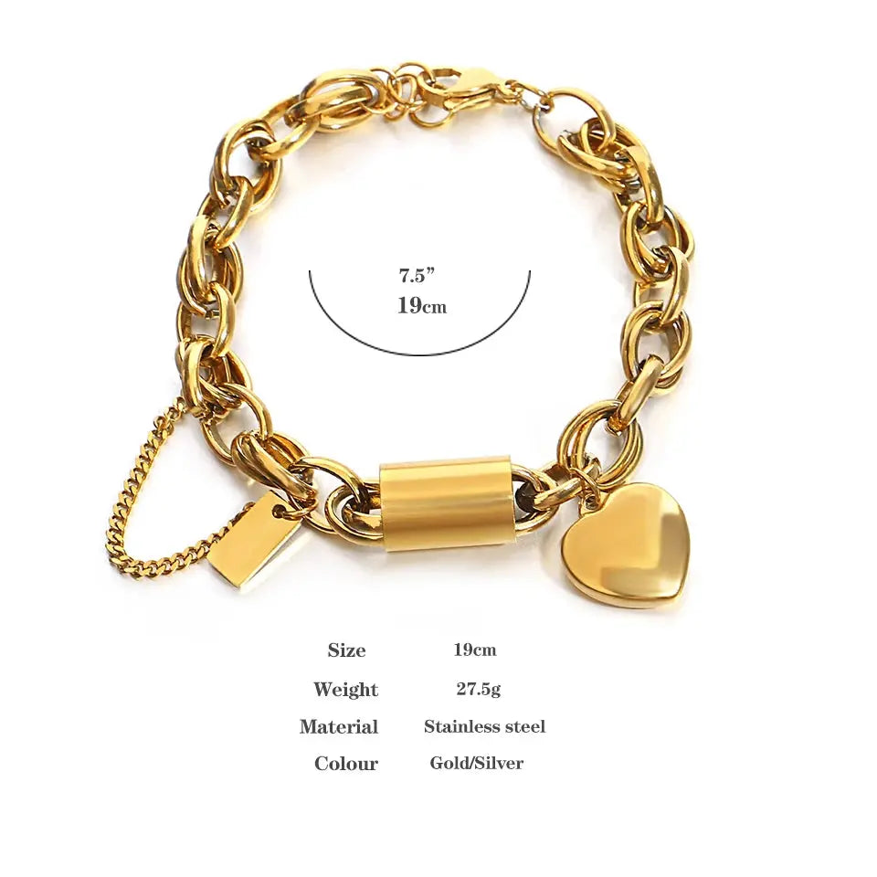 Add a Touch of Luxury with Our Exquisite DZ Fashion Design Gold Color Thick Chain Stainless Steel Bracelets NNOS