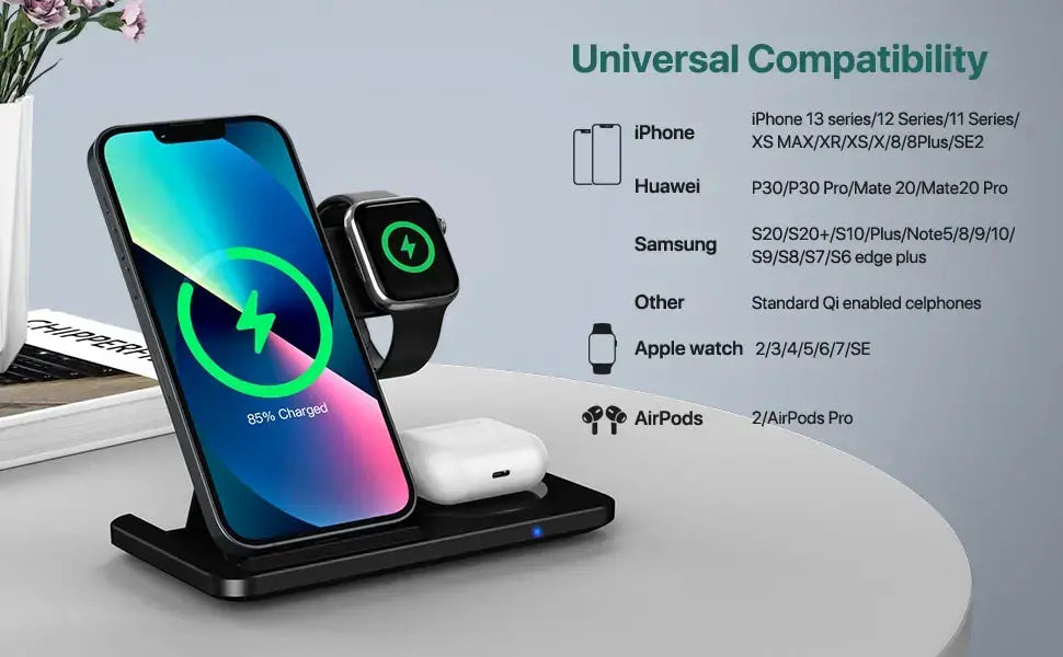 3 in 1 Wireless Charger Stand Pad For iPhone 15 14 13 12 X Max Foldable Fast Charging Station Dock For IWatch 8 7 SE AirPods Pro NNOS