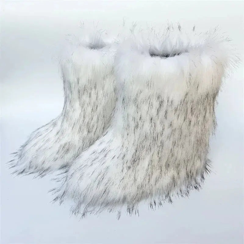 Y2K Fluffy Mid-calf Boots Winter Women Fashion Snow Boots Warm Cotton Shoes NNOS