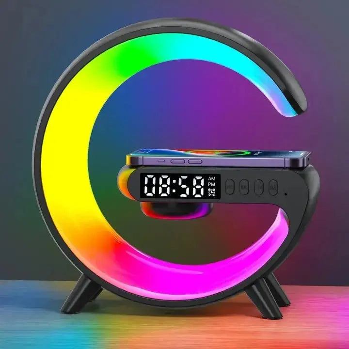 Multifunction RGB Light Bluetooth Speaker Alarm Clock 15W Wireless Charger Stand Pad For iPhone Samsung Fast Charging Station NNOS