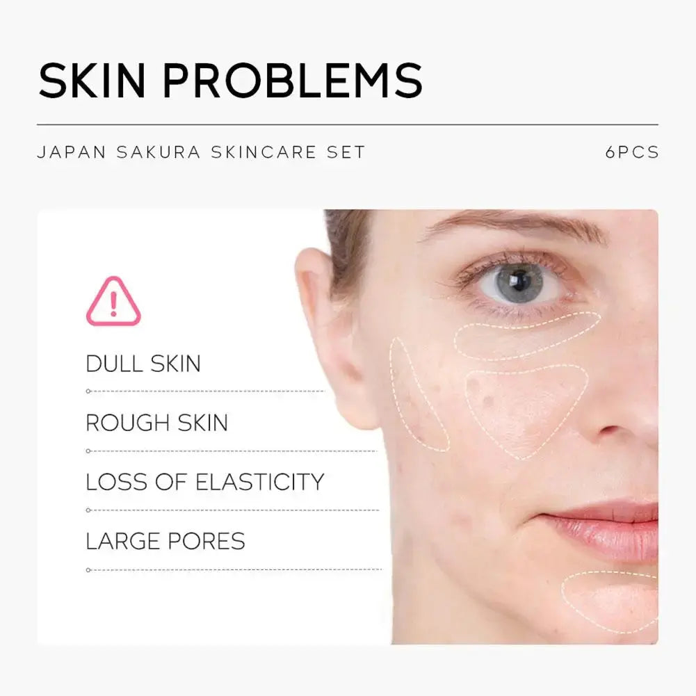 6Pcs Sakura Skin Care Set – Face Cream, Serum, Toner & Cleanser Gift Box NNOS