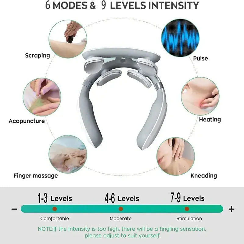 Neck Massage Machine with 4 Heads Breathing Light Vibration Hot Compress Cervical Spine Protection for Relaxation NNOS