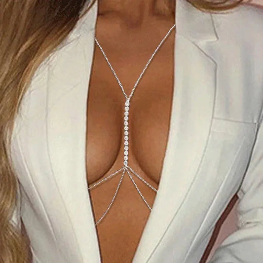 Stonefans Simple Handmade Rhinestone Cross Bra Chain Harness for Women Festival Accessories Sexy Bra Chest Chain Body Jewelry product image