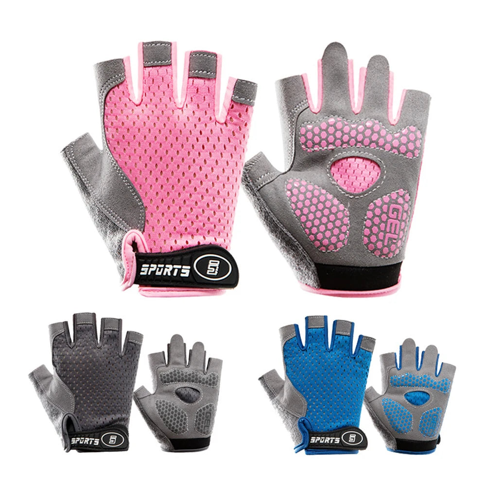 1Pair Non-slip Kids Gloves Half Finger Thickened Palm Protective Faux Leather Tear Resistant - Cycling Climbing Kid Sport Gloves NNOS