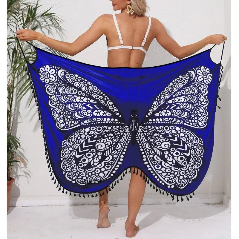 Women Bikini Sexy Butterfly Print Cover Up Swimwear Women Dress Summer Tunic Bath Sarong Wrap Skirt Swimsuit Elegant Beachwear NNOS