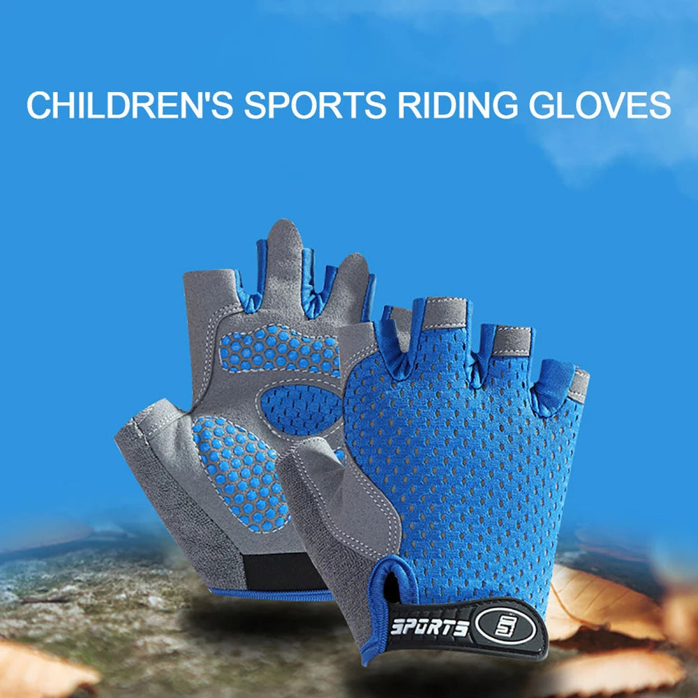 1Pair Non-slip Kids Gloves Half Finger Thickened Palm Protective Faux Leather Tear Resistant - Cycling Climbing Kid Sport Gloves NNOS