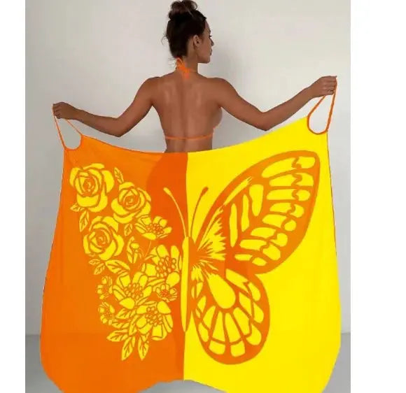 Sexy Butterfly Print Cover Up Swimwear Women Dress Summer Tunic Bikini Bath Sarong Wrap Skirt Swimsuit Elegant Lady Beachwear NNOS