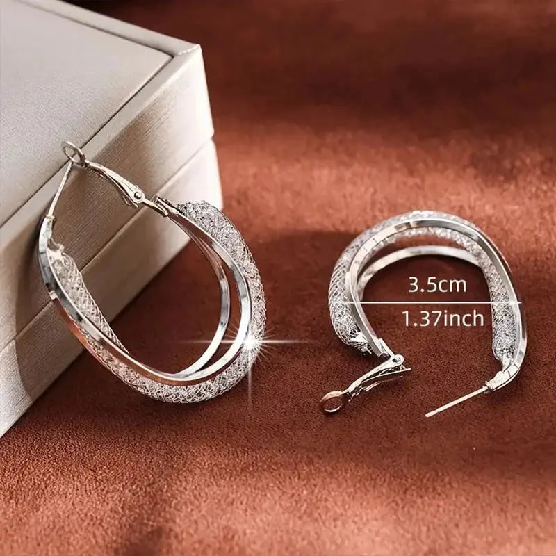 Fashion Needle- Woven Mesh Oval Hoop Earrings for Women NNOS