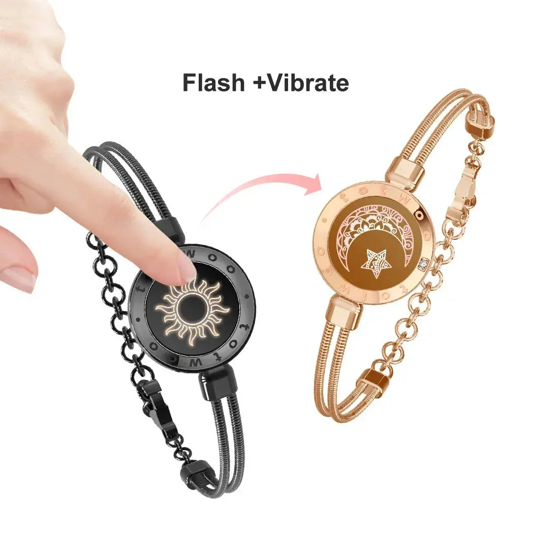 Totwoo Long Distance touch Light up&Vibrate Bracelets for Couples, Long Distance Relationship Gifts Smart Sun&Moon Love Bracelet NNOS