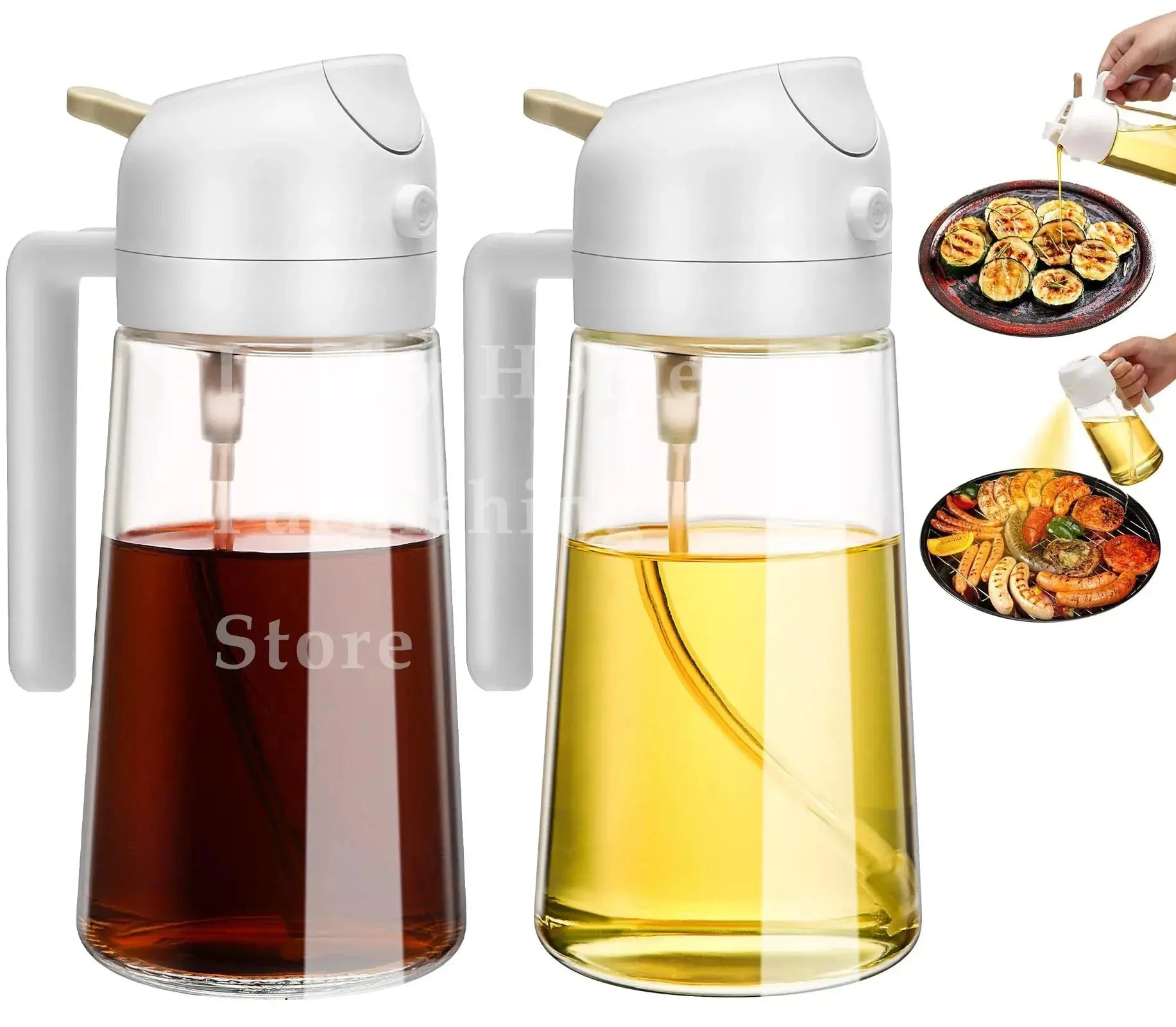 1-2PCS 2in1 Olive Oil Dispenser Bottle 500ml Plastic Oil Sprayer Cooking Oil Spray Tank BBQ Baking Picnic Kitchen Tools for Home NNOS