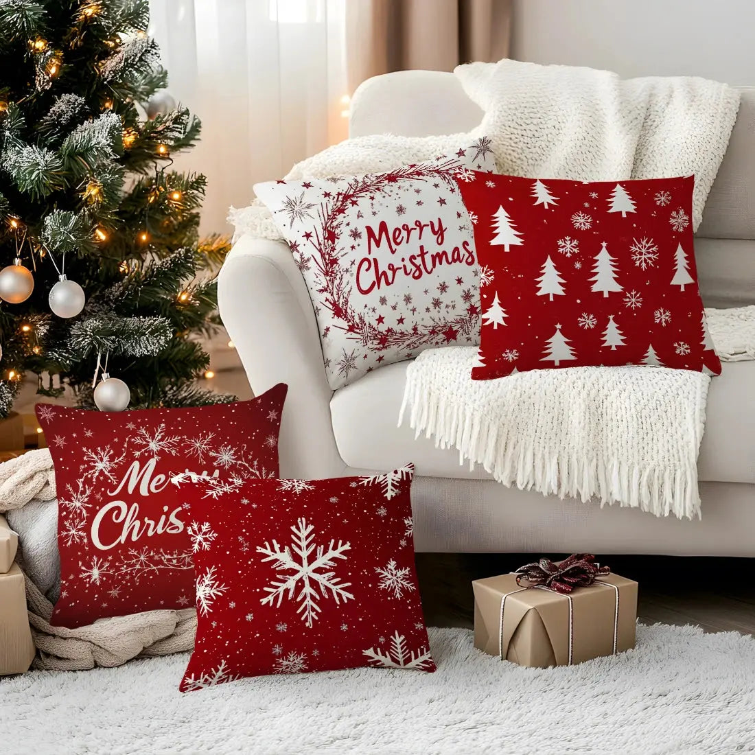 Christmas Snowflakes Cushions Pillowcase Polyester Cushion Cover Throw Pillow Sofa Decoration Pillowcover Home Decor NNOS