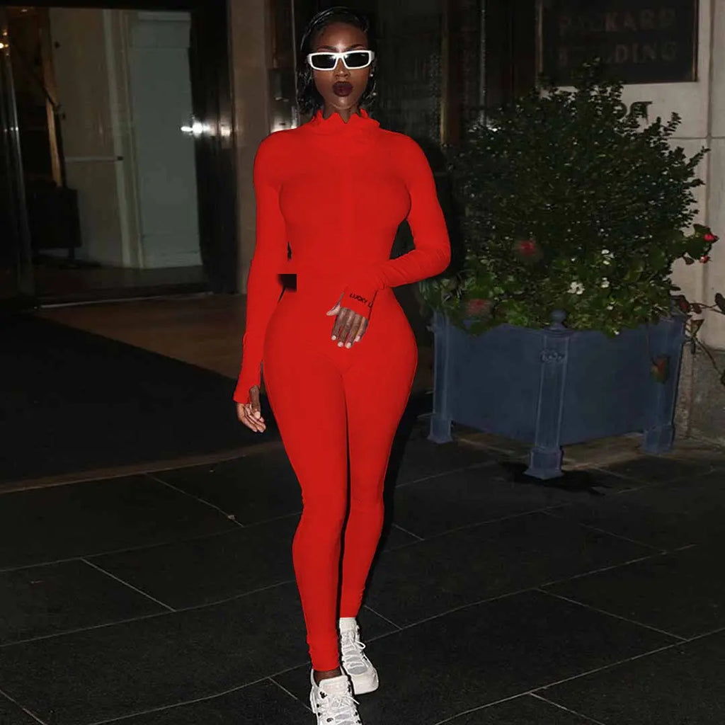 Women's Ribbed Rompers Long Sleeve Fitness Jumpsuit Embroidery Lucky Label Letter Zipper Streetwear Active Wear for Workout NNOS