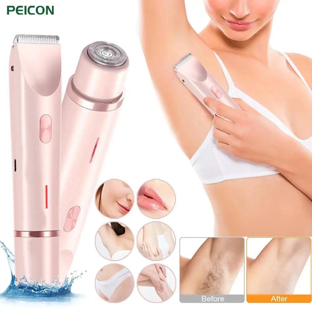 Portable Electric Razor for Women 2-in-1 Bikini Trimmer Facial Mustache Shaver Painless Epilator for Body Underarms Legs product image