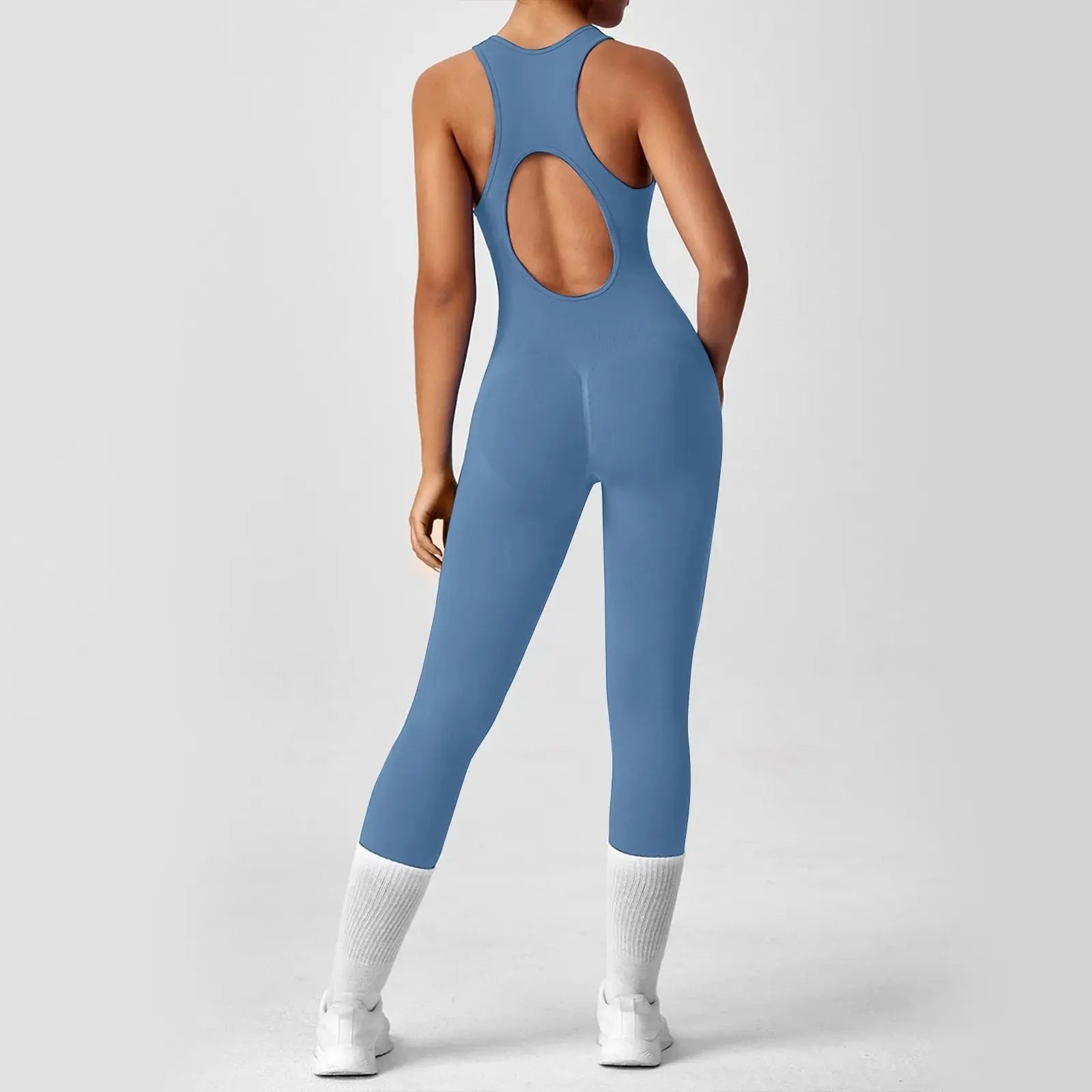 Ladies' Solid Color round Neck Sleeveless Yoga Jumpsuit Breathable Front Zipper Soft Comfy Fitness Calf-Length Sporty Summer NNOS