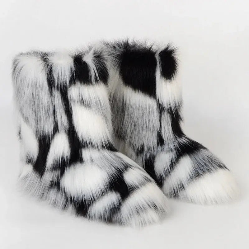 Y2K Fluffy Mid-calf Boots Winter Women Fashion Snow Boots Warm Cotton Shoes NNOS