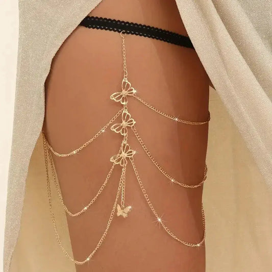 Bohemia Multi Layer Butterfly Tassel Leg Chain for Women Fashion Sexy Metal Bodychain Beach Thigh Leg Chain Jewelry Accessories product image