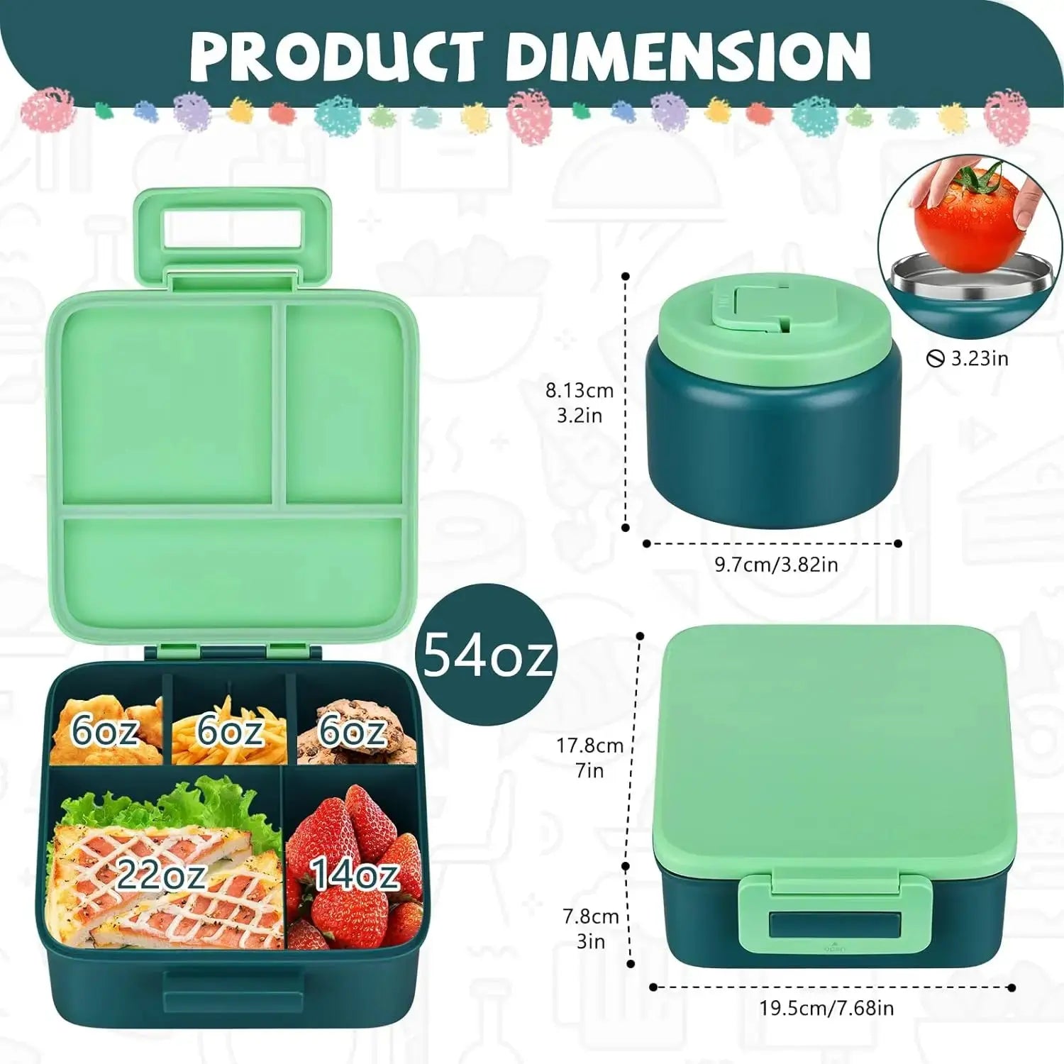 Bento Lunch Box With 8oz Stainless Steel Insulated Vaccum Food Jar NNOS