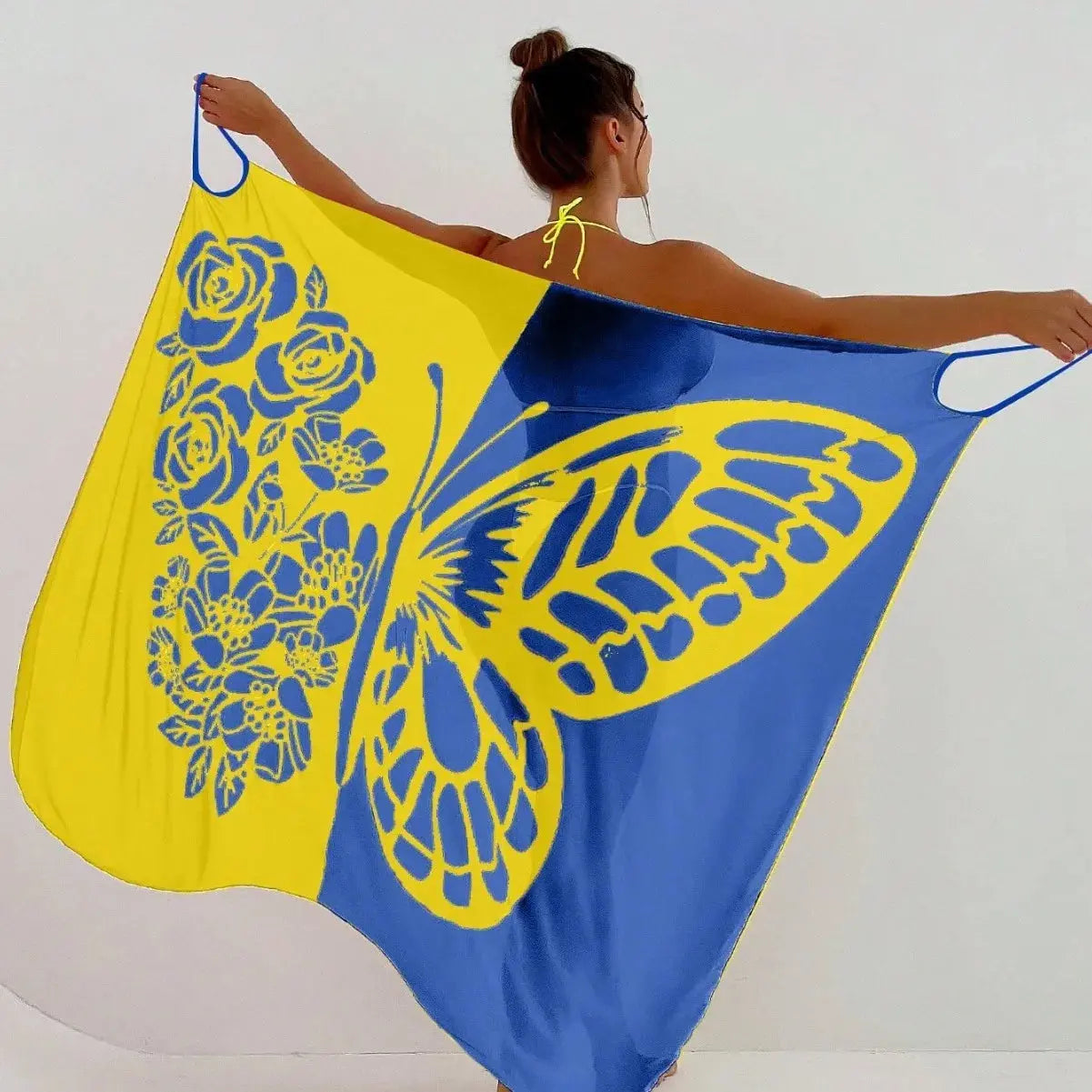 Sexy Butterfly Print Cover Up Swimwear Women Dress Summer Tunic Bikini Bath Sarong Wrap Skirt Swimsuit Elegant Lady Beachwear NNOS