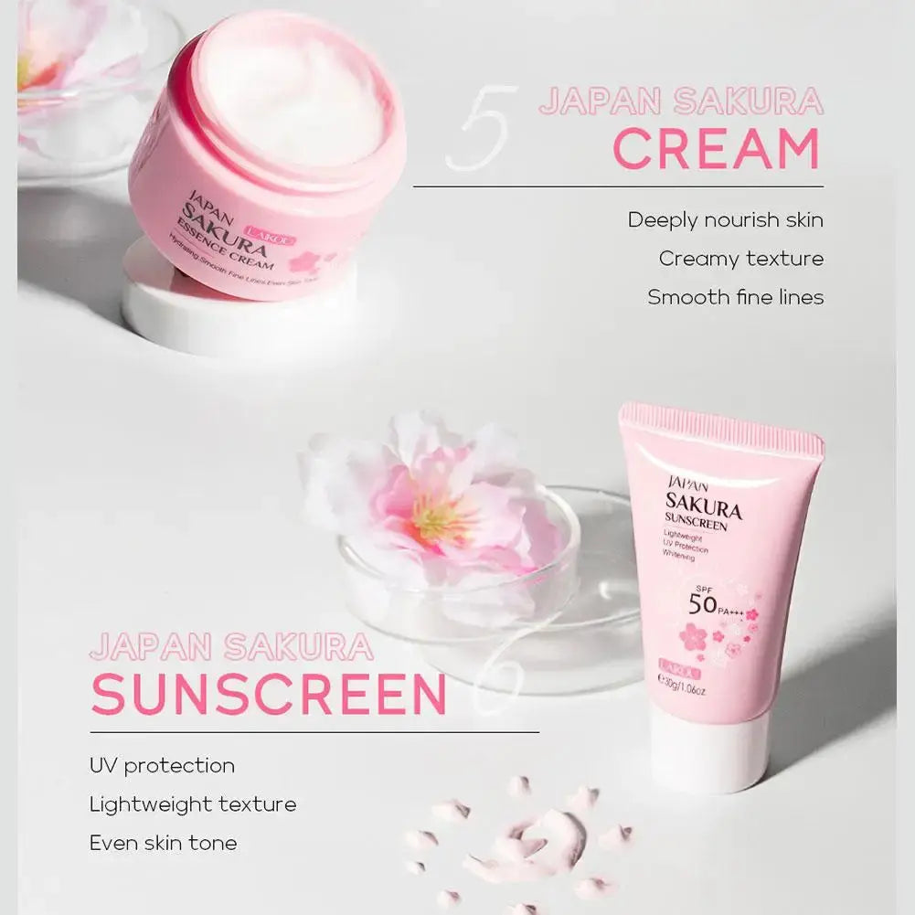 6Pcs Sakura Skin Care Set – Face Cream, Serum, Toner & Cleanser Gift Box NNOS