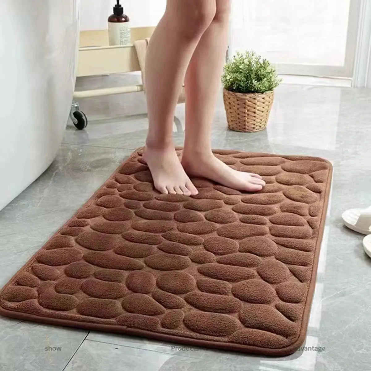 3D Non Slip Bathroom Mat Bath Mats Absorbent Doormat Carpet Cobblestone Embossed Door Floor Mats Machine Washable Quick Drying NNOS