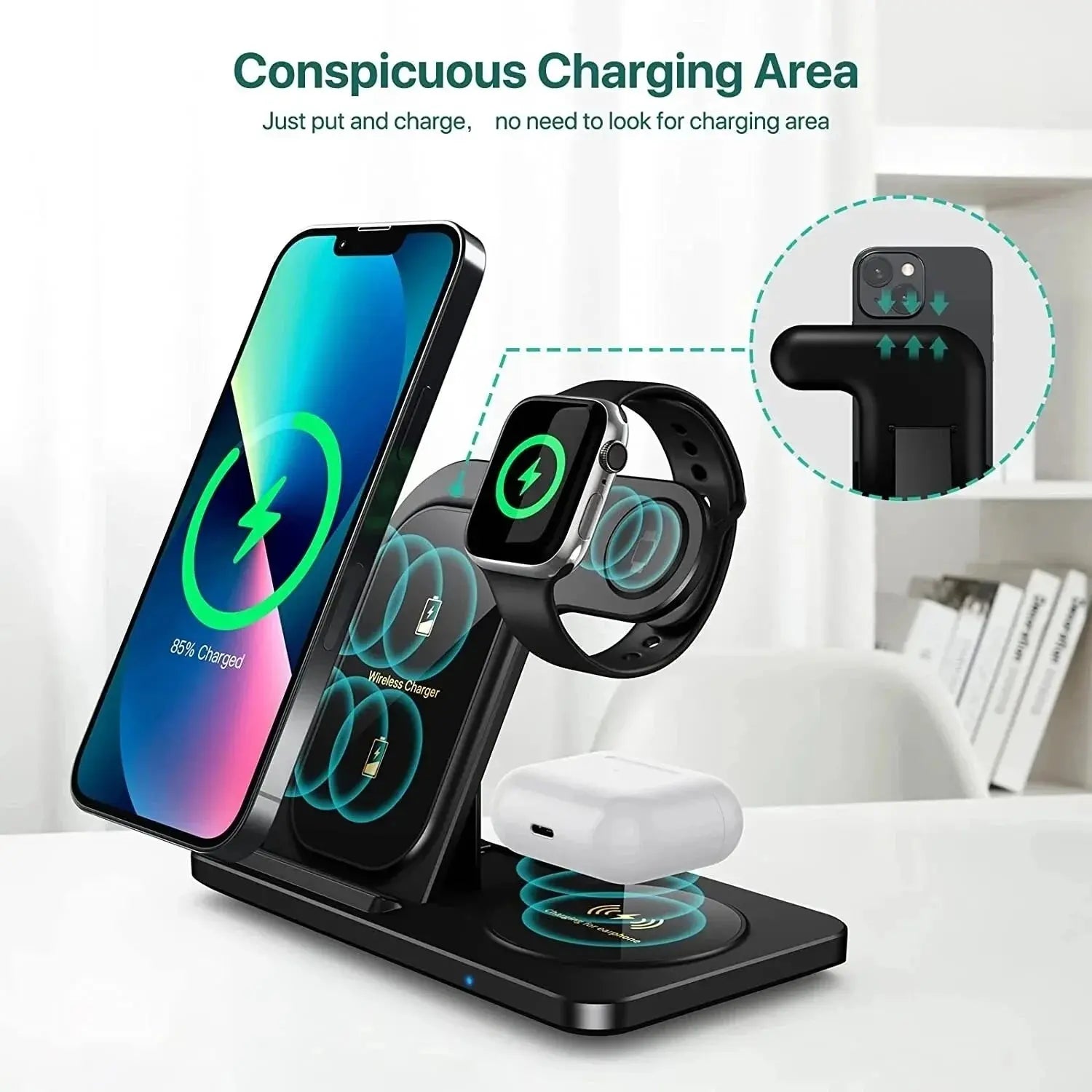 3 in 1 Wireless Charger Stand Pad For iPhone 15 14 13 12 X Max Foldable Fast Charging Station Dock For IWatch 8 7 SE AirPods Pro NNOS
