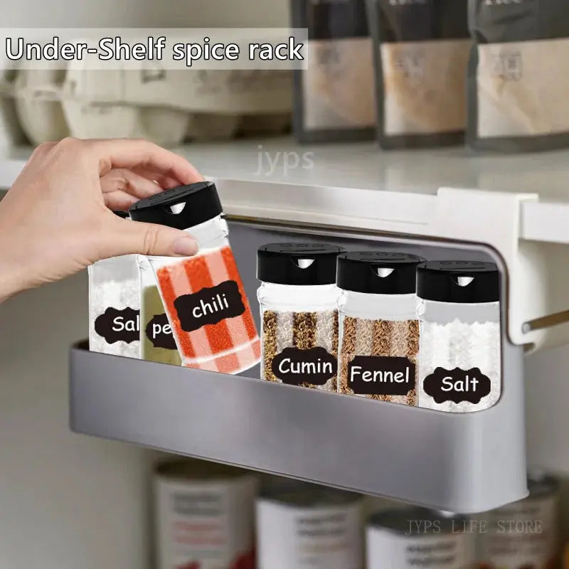 Kitchen Spice Rack Self-adhesive Wall-mounted Under-Shelf Seasoning Bottle Storage Rack Spice Organizer Kitchen Storage Rack NNOS