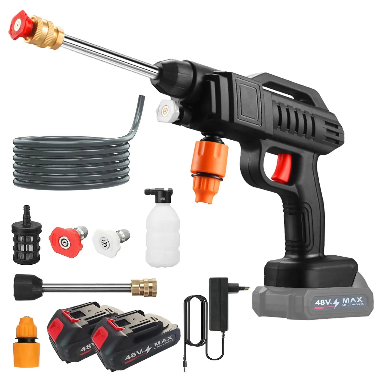 1500W Cordless High-Pressure Water Gun for Car Wash 40-50 Bar Foam Maker Auto Home Garden Cleaning Machine with 5M Hose product image