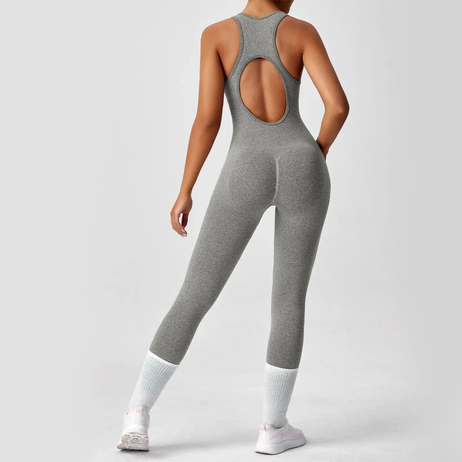 Ladies' Solid Color round Neck Sleeveless Yoga Jumpsuit Breathable Front Zipper Soft Comfy Fitness Calf-Length Sporty Summer NNOS