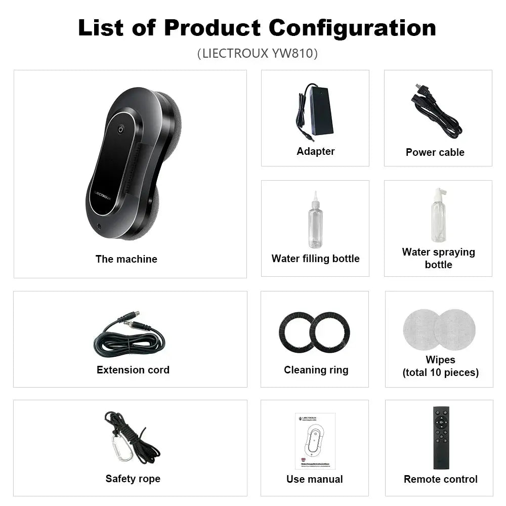 YW810 Advanced Robot Window Cleaner - 2800Pa Suction Power, Dual Water Spray, Dry/Wet Mopping, AI Navigation, Brushless Motor, Remote and App Control