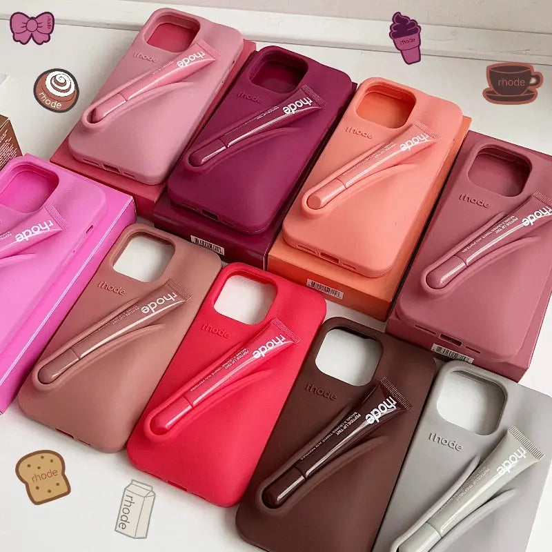 ✨ RHODE Lip Case Silicone Phone Case – Lipstick Holder + Kickstand All-in-One NNOS