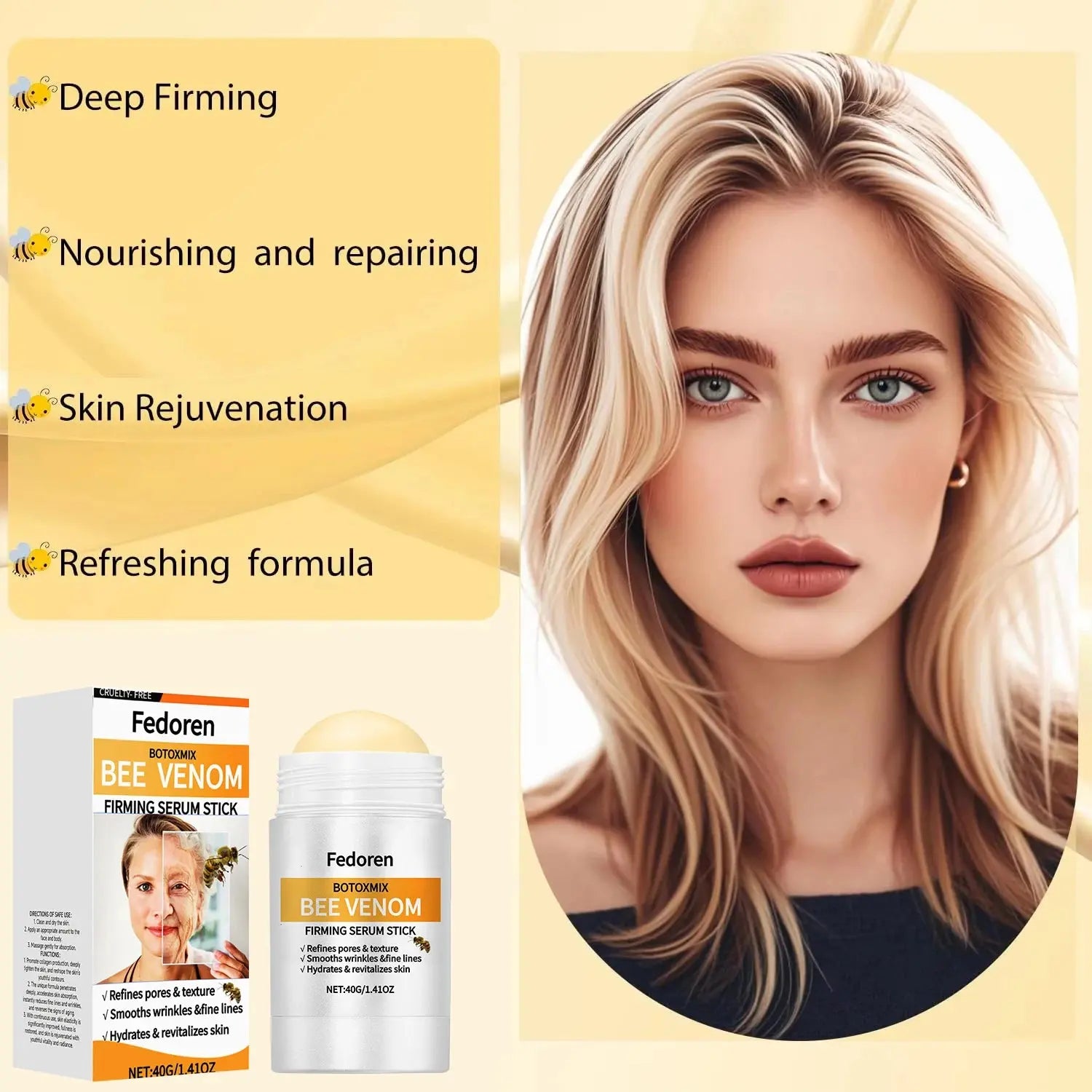 40g Bee Venom Firming Cream Stick Anti-Aging Face Serum Lifting Tightening Serum Skin Firming Cream Reduces Wrinkles Fine Lines NNOS