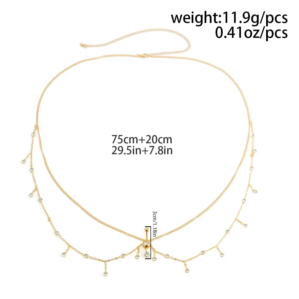 IngeSight.Z Simple Gold Color Stainless Steel Waist Chain for Women Classic Zircon Pendant Sexy Double Layer Body Chain Jewelry NNOS
