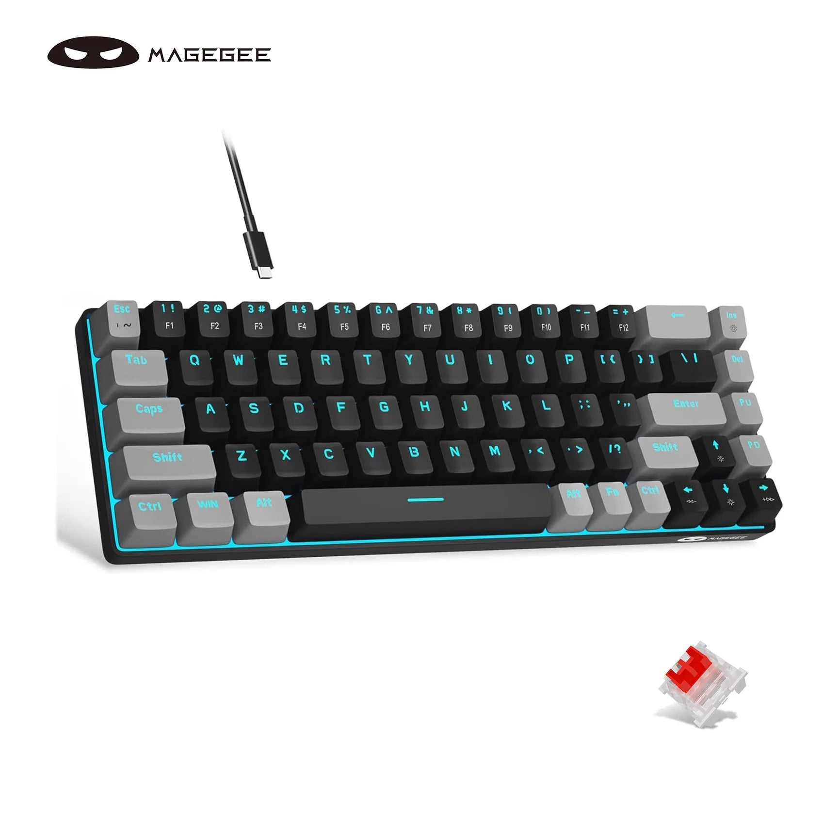 MageGee Portable 60% Mechanical Gaming Keyboard, MK-Box LED Backlit Compact 68 Keys Mini Wired Office Keyboard with Red Switch f NNOS
