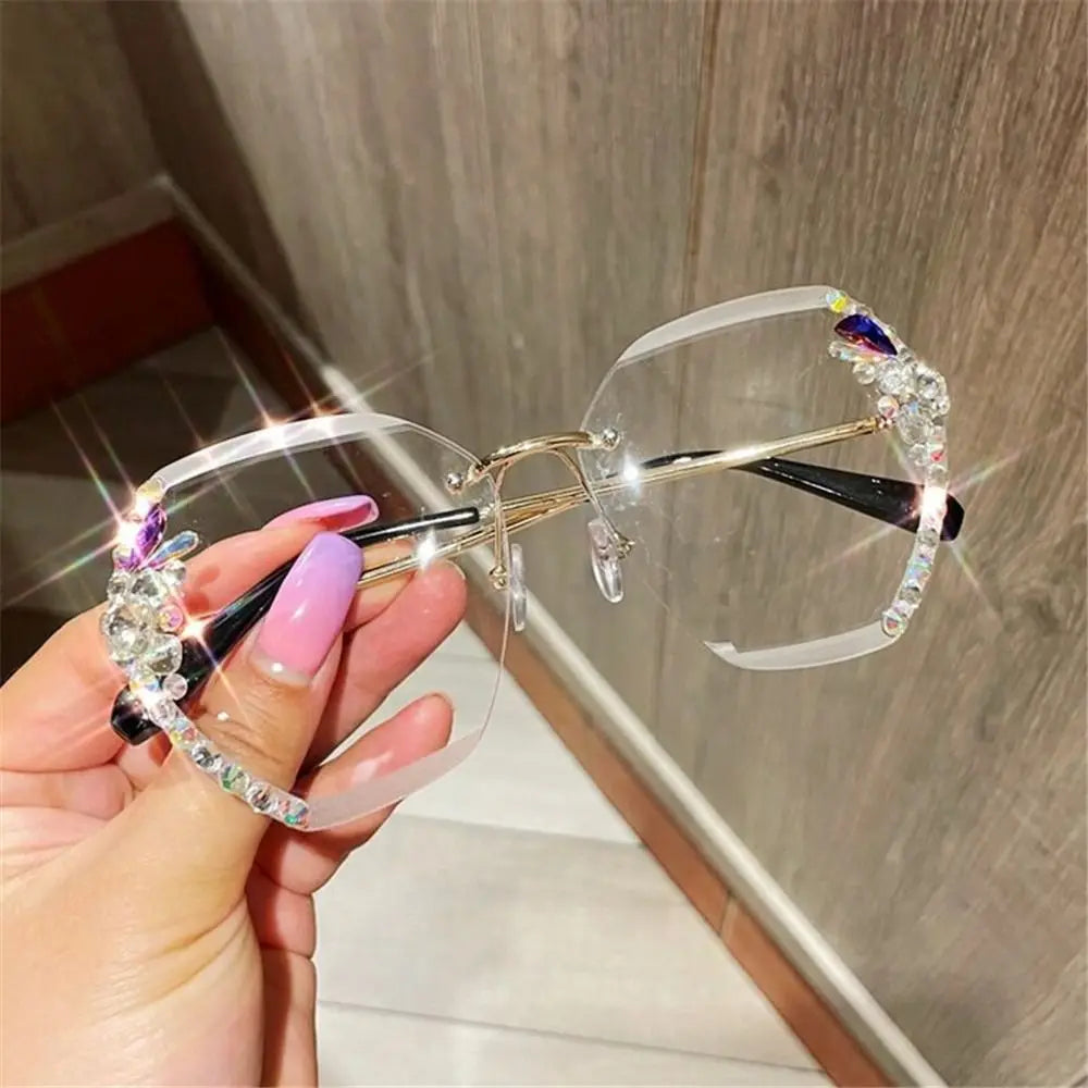 UV400 Rimless Rhinestone Sunglasses for Women – Shiny Diamond Cutting Lens Frameless Fashion Sunglasses NNOS