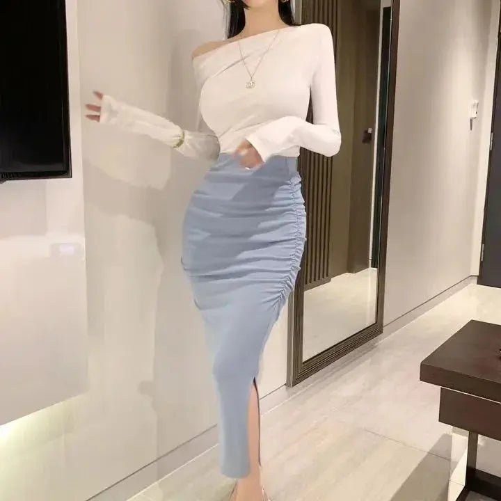 Korean Fashion Slim Fit Fishtail Skirt – Sexy Pleated Split Autumn Outfit NNOS