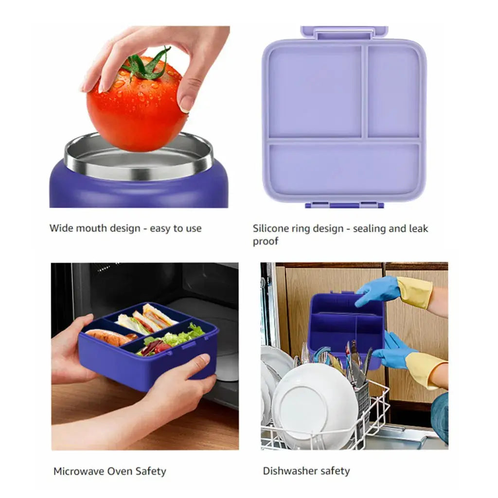 Bento Lunch Box With 8oz Stainless Steel Insulated Vaccum Food Jar NNOS