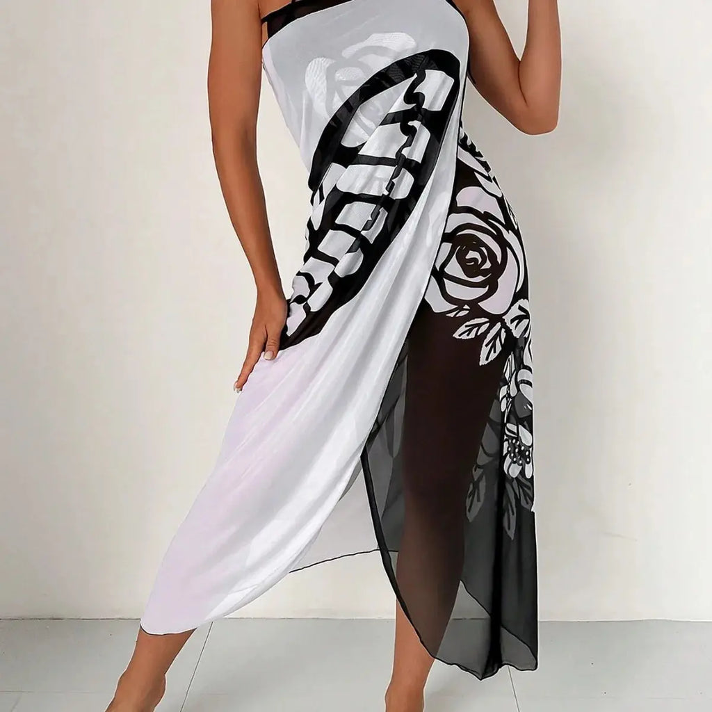 Sexy Butterfly Print Cover Up Swimwear Women Dress Summer Tunic Bikini Bath Sarong Wrap Skirt Swimsuit Elegant Lady Beachwear NNOS