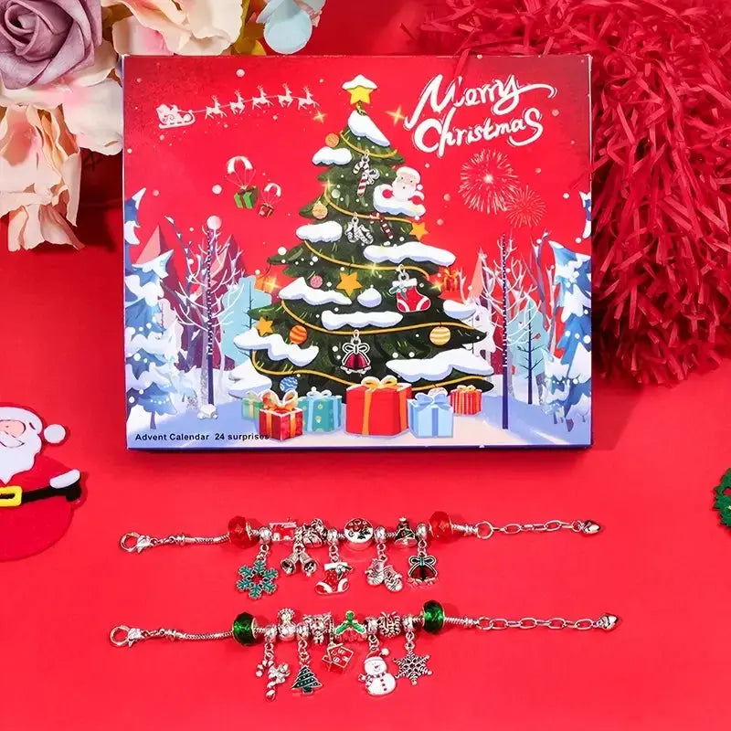 24-Day Christmas Calendar Advent Countdown Surprise Gift Creativity -DIY Christmas Bracelet Production Kit Jewelry Production NNOS