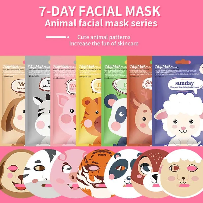 1/7pcs Cartoon Facial Mask Deep Hydrating Sheet Mask Moisturizing Tender Skin Mask Dog Panda Pig Animal Pattern Skin Care NNOS