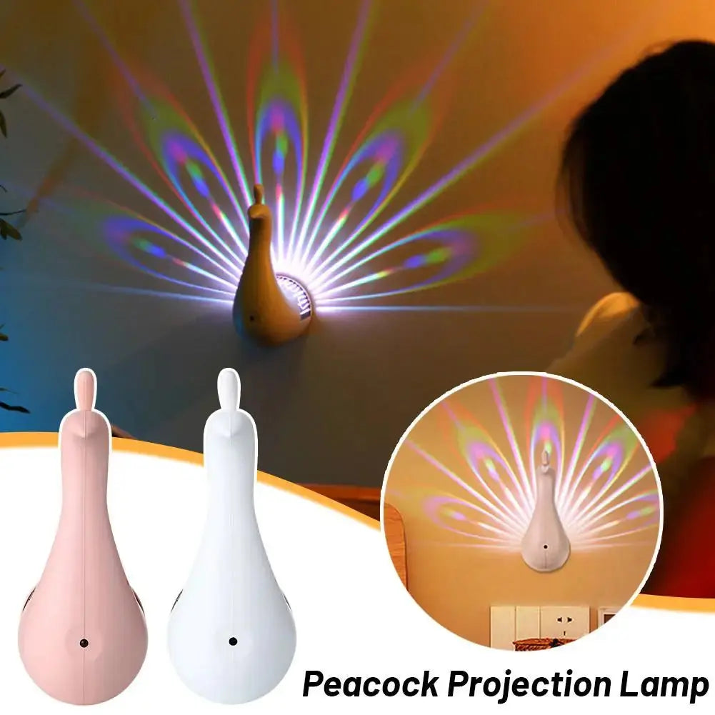 Peacock Projector Lamp Remote Control Night Light Bedside Colorful Atmosphere Light Creative Wall-mounted 9 modes NNOS