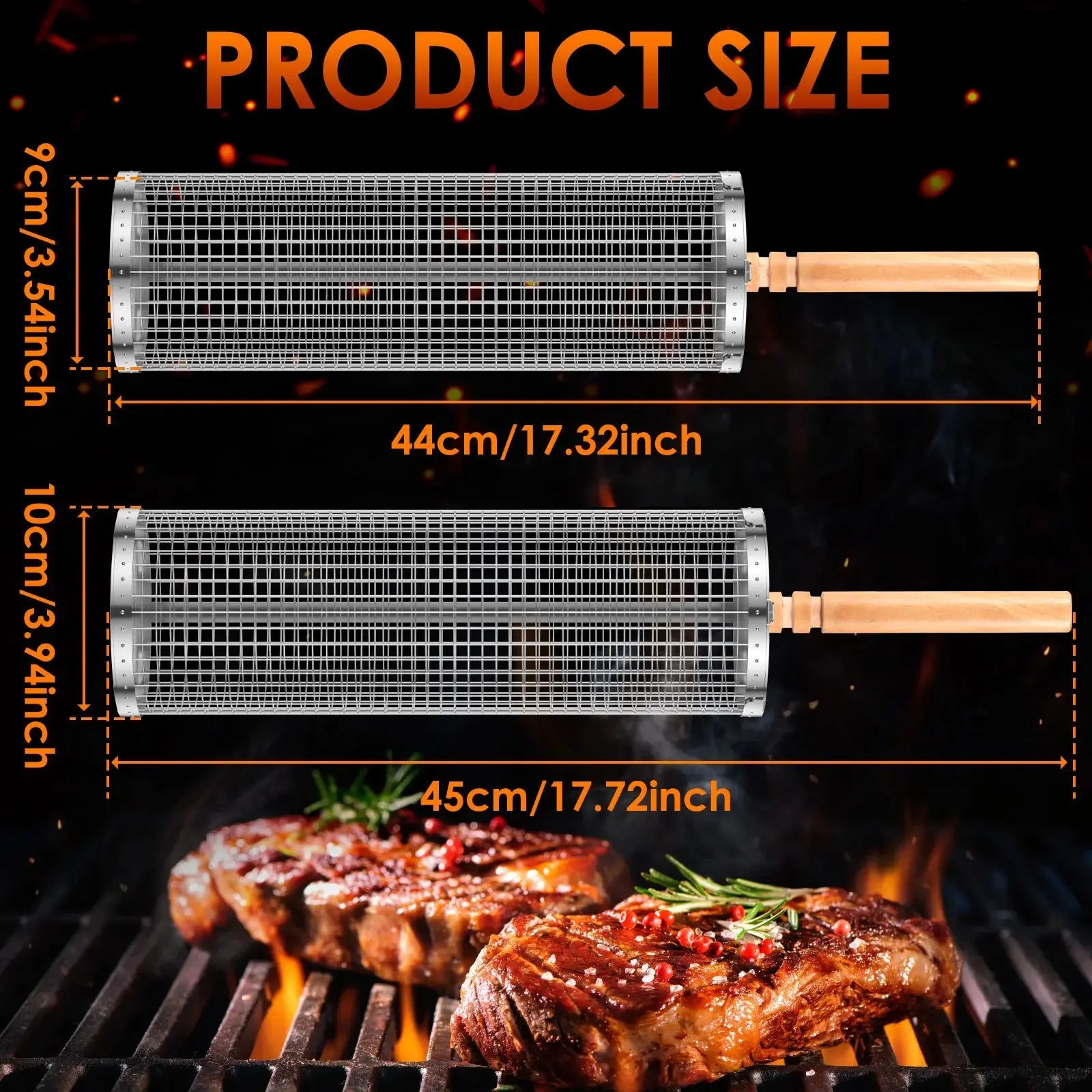 Portable Grill Basket – Stainless Steel with Wood Handle for Effortless BBQing NNOS