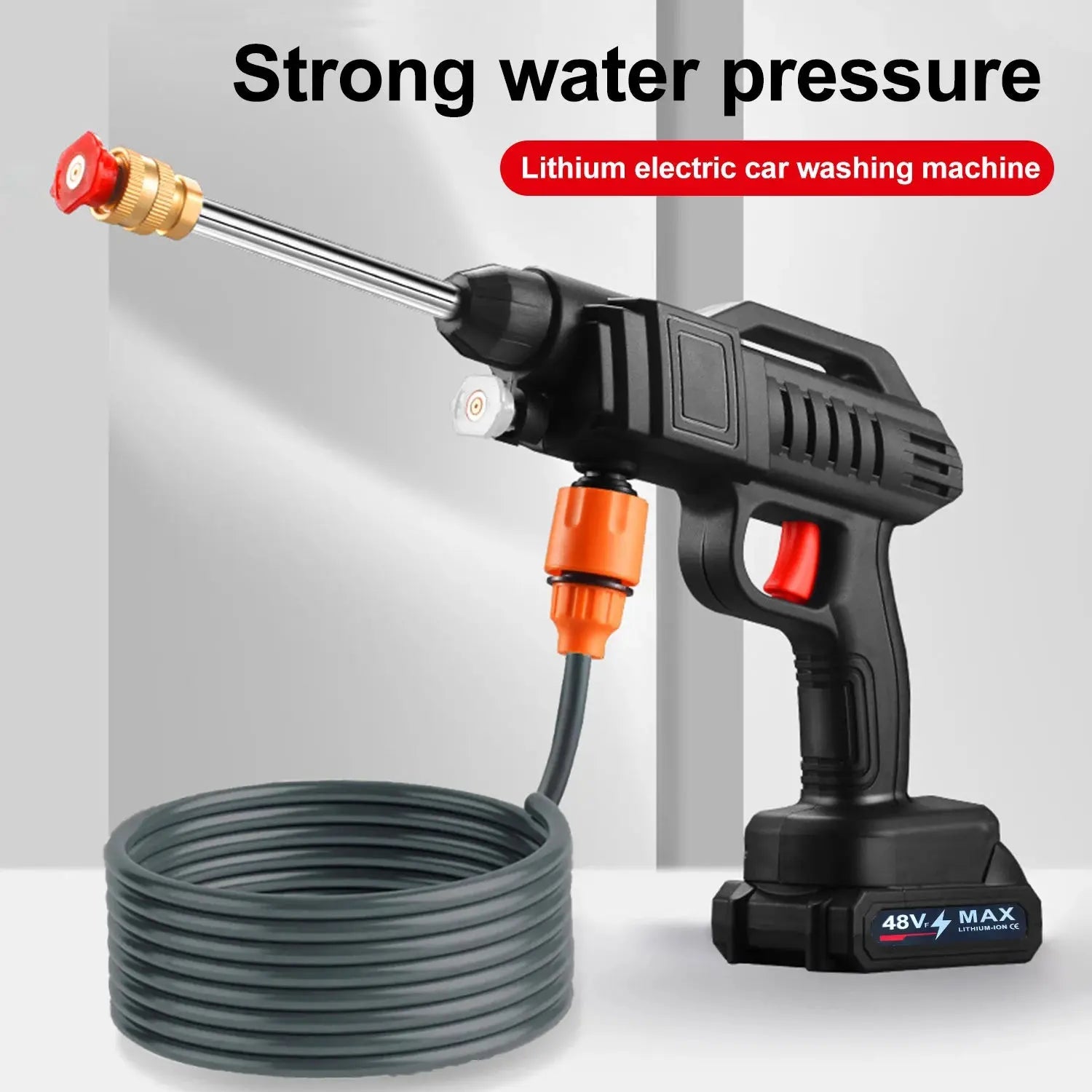 1500W Cordless High-Pressure Water Gun for Car Wash 40-50 Bar Foam Maker Auto Home Garden Cleaning Machine with 5M Hose NNOS