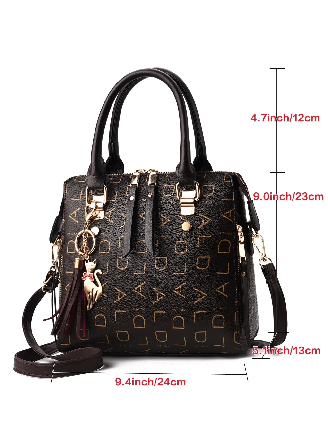 Elegant PU Leather Women’s Handbag – Designer Style with English Letter Emboss, Tassel Accent & Large Shoulder Carry NNOS