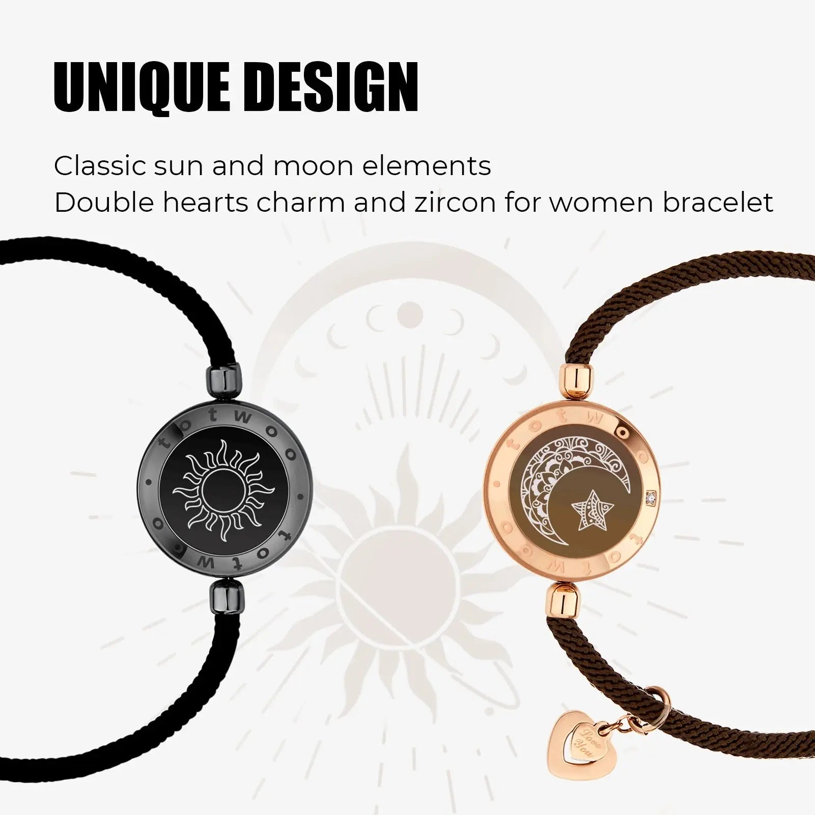 Totwoo Long Distance touch Light up&Vibrate Bracelets for Couples, Long Distance Relationship Gifts Smart Sun&Moon Love Bracelet NNOS