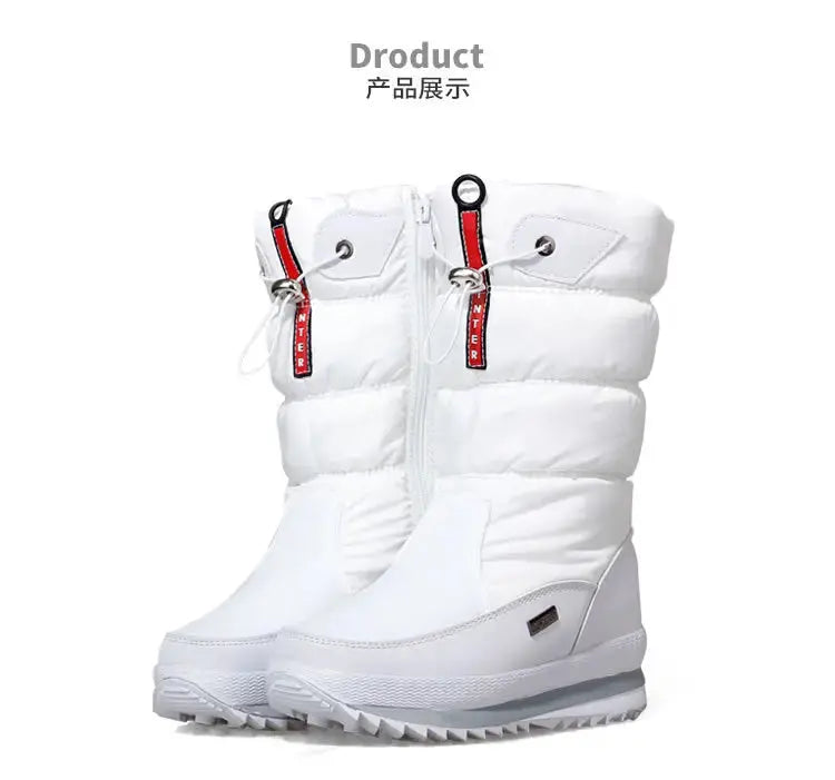 Winter thick women's snow boots Warm Plush Mid-calf Boots Non slip Waterproof  Platform Snow Boot Casual Female White shoes NNOS