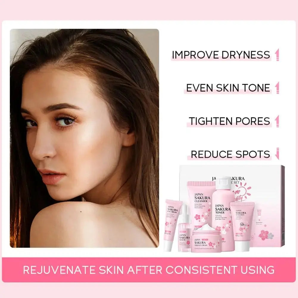 6Pcs Sakura Skin Care Set – Face Cream, Serum, Toner & Cleanser Gift Box NNOS
