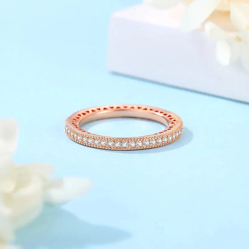 925 Sterling Silver Infinity Heart Ring – Rose Gold Crystal Engagement & Wedding Jewelry for Women NNOS